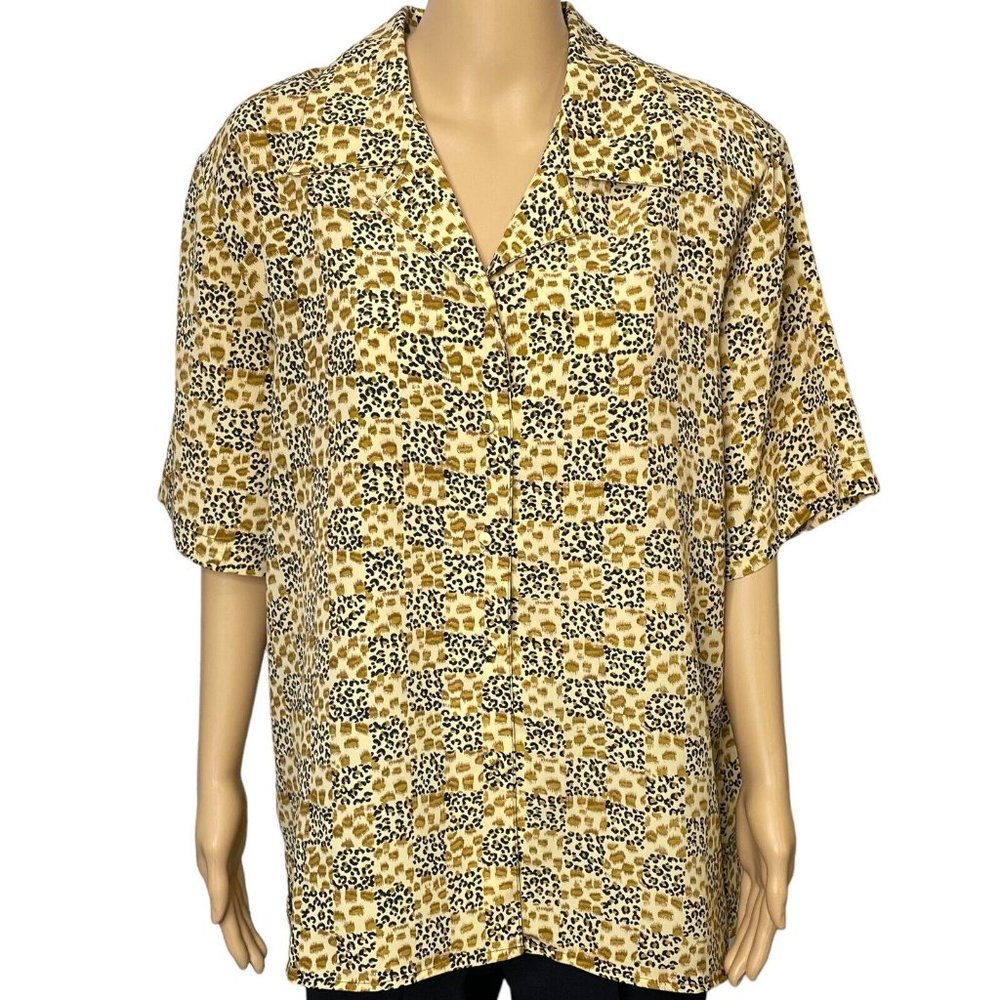 Voir Collection Women's 20W Leopard Print‎ Button Up Blouse Shirt Shoulder Pads